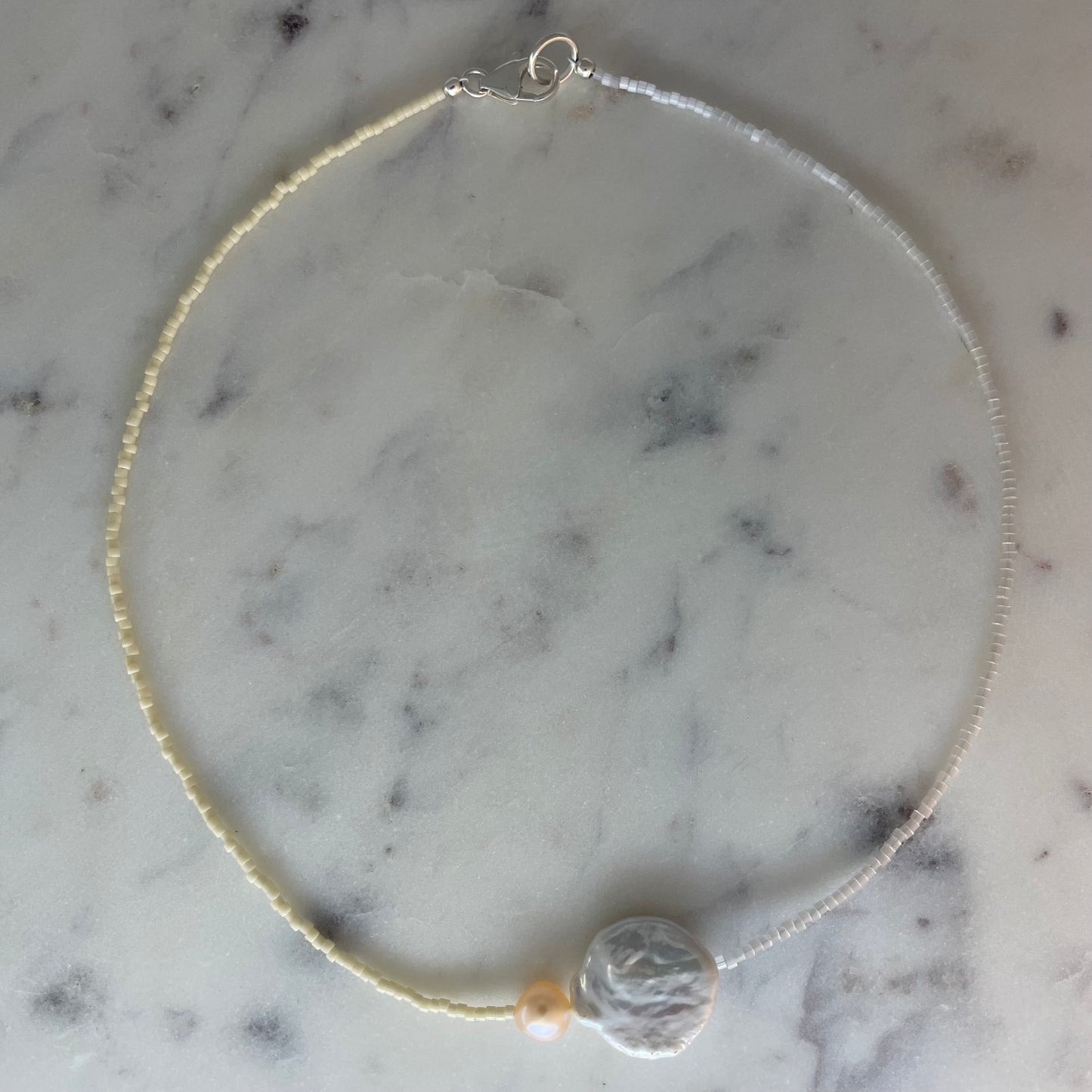 Pearl Necklace - Crystal + Off White
