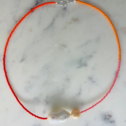 Pearl Necklace - Dark Red + Red + Pink + Orange