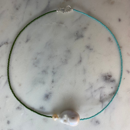 Pearl Necklace - Green + Teal