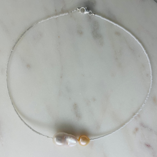 Pearl Necklace - Crystal + Crisp White